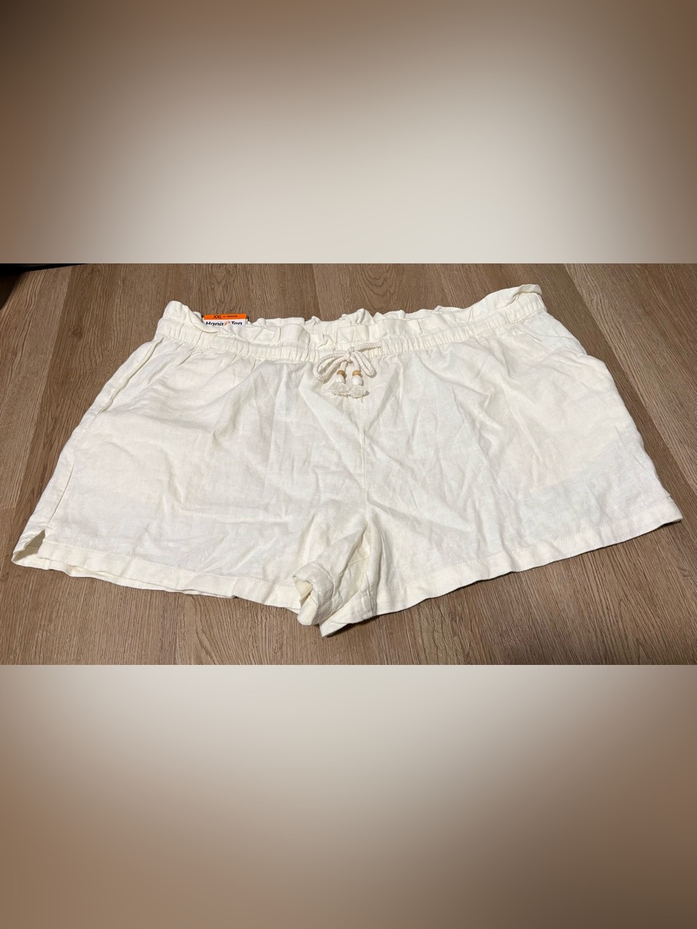 Hang Ten Cream High-Waist Drawstring Linen Shorts
